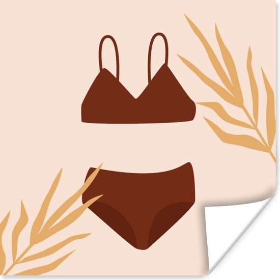 Poster Bikini - Zomer - Bladeren - 50x50 cm