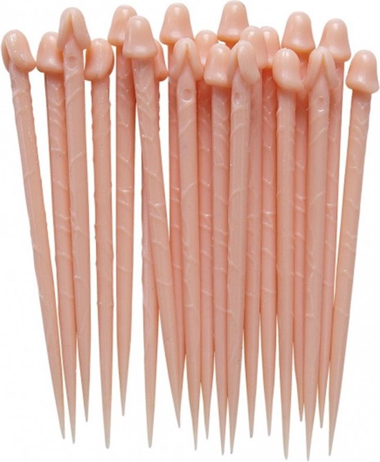 Vrijgezellen feest Piemels tandenstokers of cocktailprikkers - 20x - roze - fun artikelen - dames - hapjes