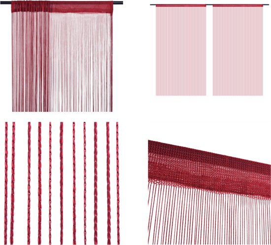 vidaXL Dradengordijnen 100x250 cm wijnrood 2 st - Gordijn - Gordijnen - Dradengordijn - Dradengordijnen