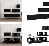 vidaXL 4-delige Tv-meubelset bewerkt hout zwart - Tv-meubelset - Tv-meubelsets - Tv-meubel - Tv Meubelset