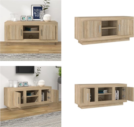 vidaXL meuble stéréo Chêne Sonoma - 102x35x45 cm - espace de rangement pour lecteur DVD - console de jeu - streaming - facile à nettoyer - Meuble