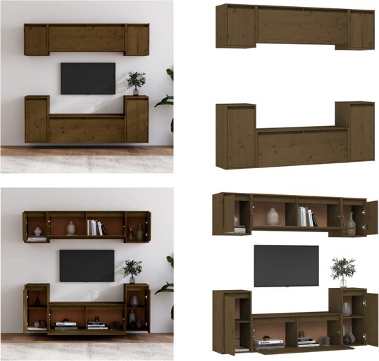 vidaXL Tv-meubelen 6 st massief grenenhout honingbruin - Tv-kast - Tv-kasten - Tv-meubel - Hifi-meubel