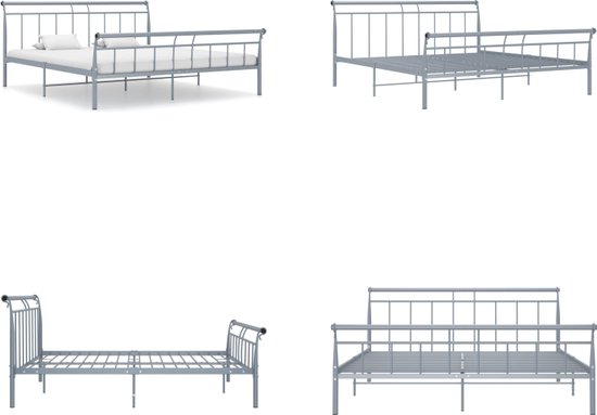 vidaXL Bedframe metaal grijs 200x200 cm - Bedframe - Bedframe - Bed Frame - Bed Frames