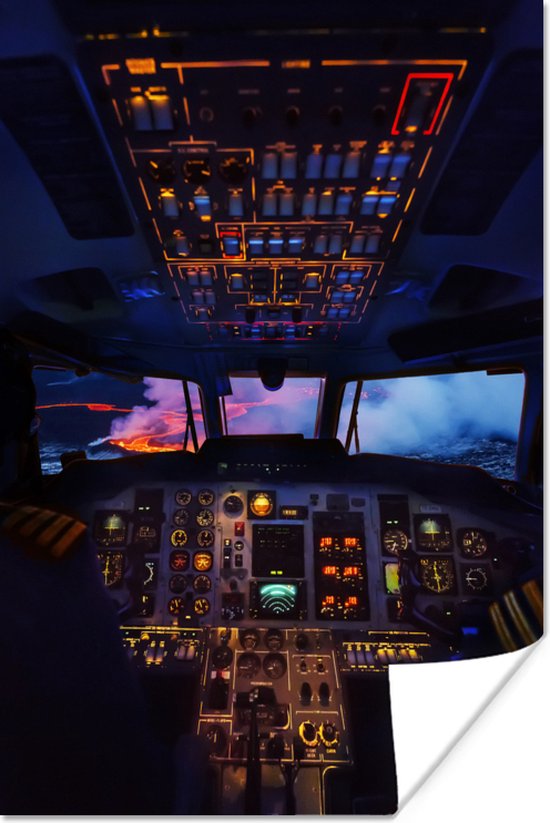 Un cockpit lumineux dans le poster du soir 120x180 cm - Tirage photo sur Poster (décoration murale salon / chambre) XXL / Groot format!