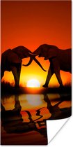 Poster Olifanten koppel bij zonsondergang - 20x40 cm