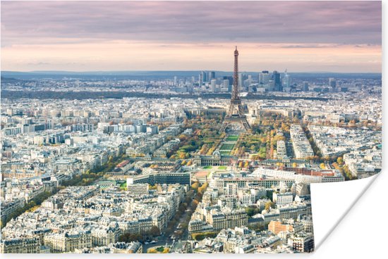 Luchtfoto Parijs met de Eiffeltoren Poster 180x120 cm - Foto print op Poster (wanddecoratie woonkamer / slaapkamer) / Europa Poster XXL / Groot formaat!
