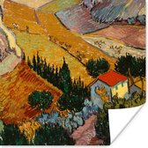 Poster Landschap met een huis en een ploeger - Vincent van Gogh - 30x30 cm