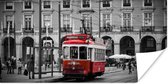 Poster Zwart-wit foto met een rode tram - 120x60 cm