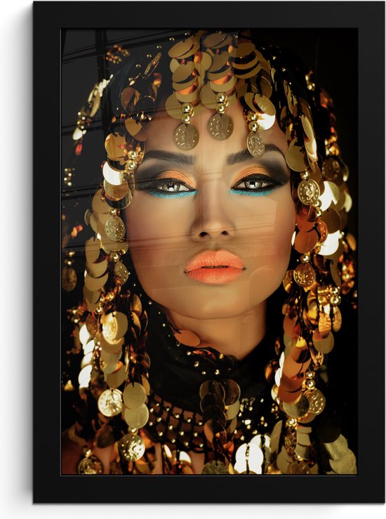 Fotolijst incl. Poster - Vrouw - Cleopatra - Goud - Sieraden - Make up - Luxe - 20x30 cm - Posterlijst