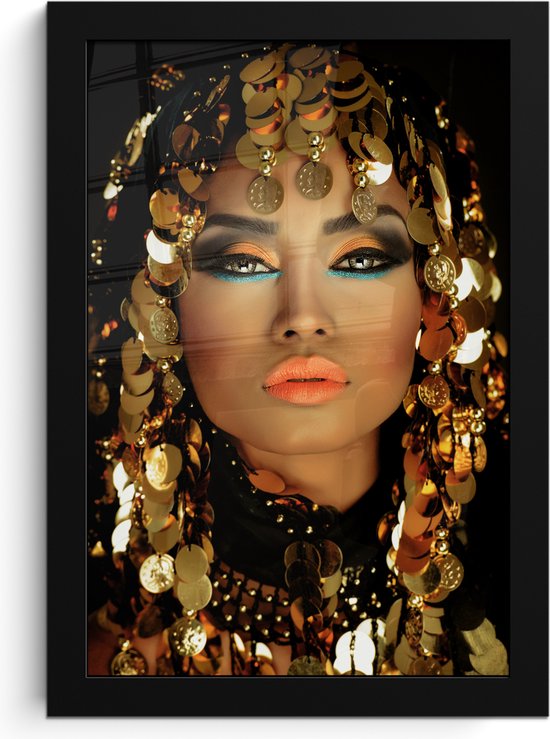 Cadre photo avec affiche - Femme - Cléopâtre - Or - Bijoux - Maquillage - Luxe - 20x30 cm - Cadre pour affiche