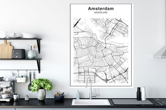 Affiche Plan de la ville - Amsterdam - Zwart Wit - 90x120 cm