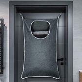 Hangende wasmand, hangende wasmand met gratis ophanghaken, ruimtebesparende hangende wasmand en badkamer boven de deurmand (89 x 56 cm, gemêleerd grijs)
