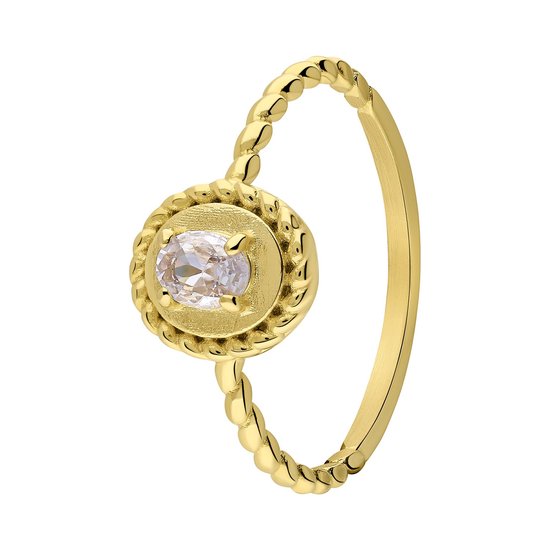 Lucardi - Dames Stalen goldplated ring vintage wit - Ring - Staal - Goudkleurig