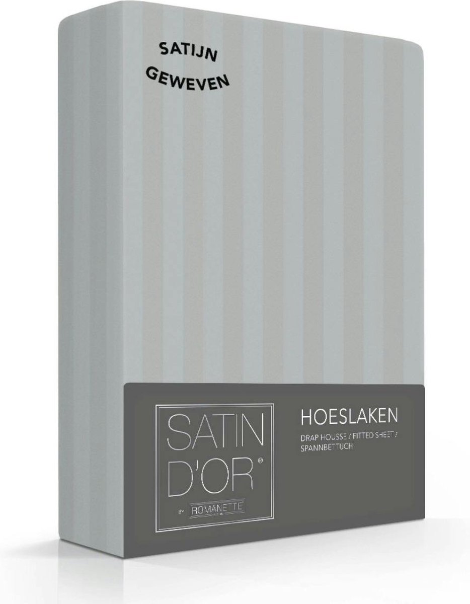 Satin d'Or Hoeslaken - Satijn - (hoekhoogte 25 cm ) Silver - B 160 x L 200 cm - Lits-jumeaux Hotelkwaliteit - Geschikt voor Standaard Matras - 01923-B 160 x L 200 cm