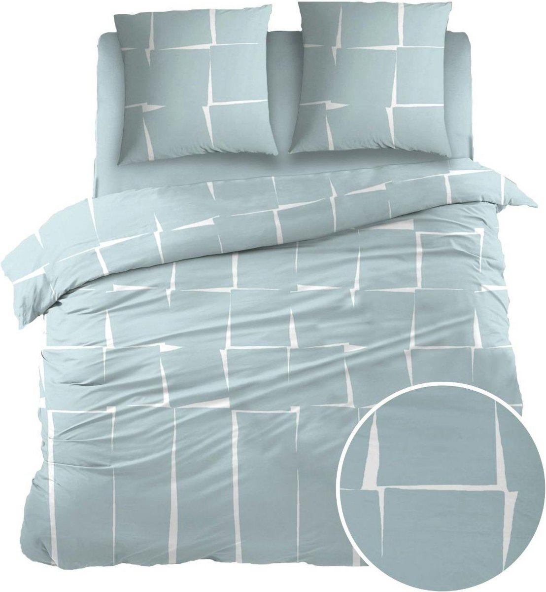 Sleepnight Dekbedovertrek - Blue, White Print Katoen - B 200 x L 220 cm - 2-persoons - 003465-B 200 x L 220 cm