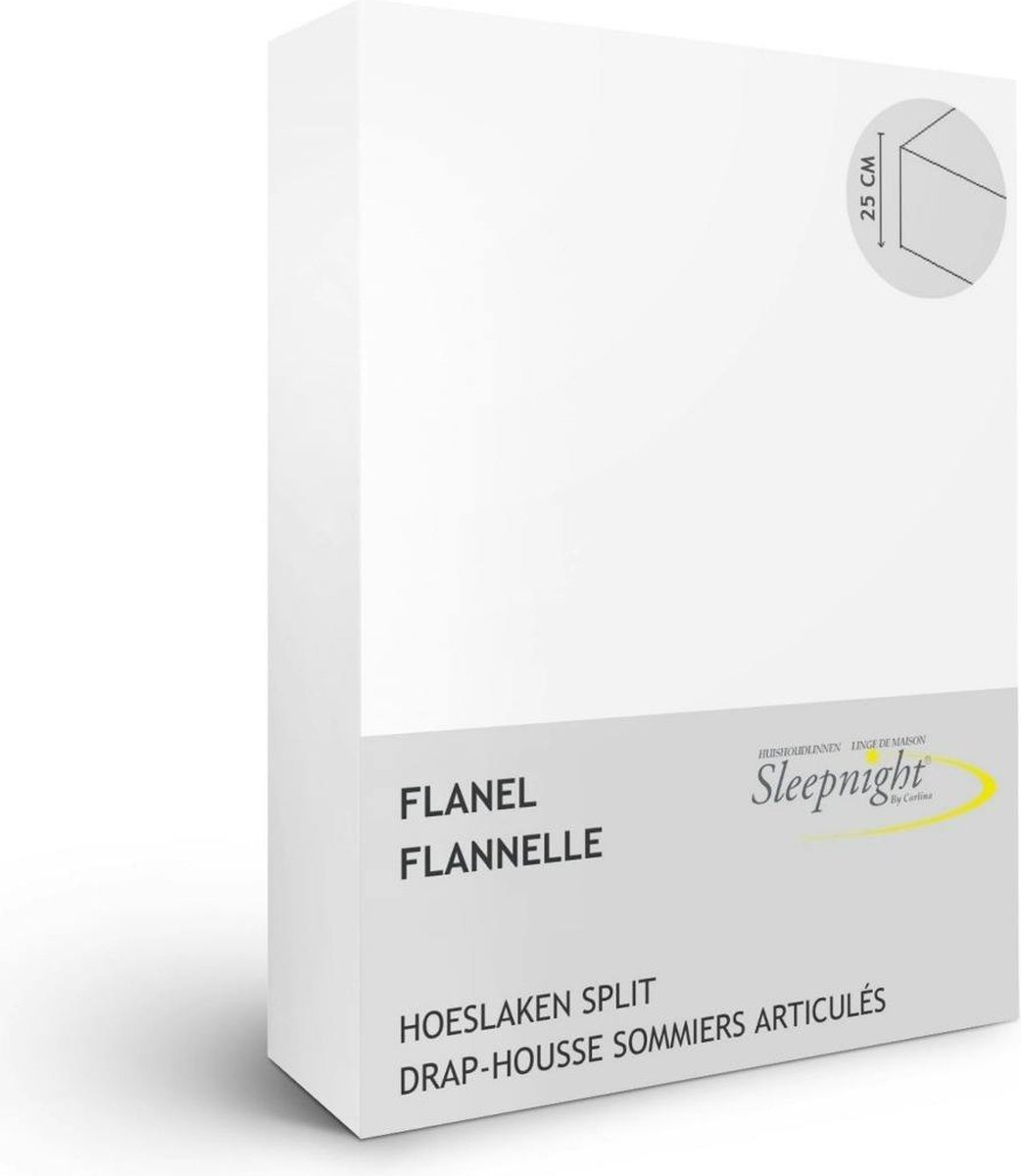 Sleepnight hoeslaken split - Flanel - (hoekhoogte 25 cm ) blanc - B 160 x L 200 cm - Lits-jumeaux - Geschikt voor Verstelbare Matras - 550898-B 160 x L 200 cm