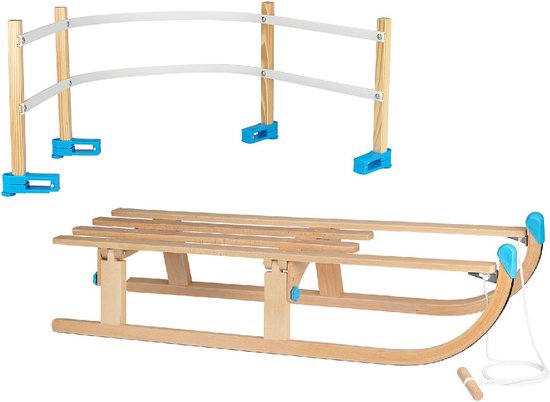 SportX Vouwslee met Trekkoord - Slee - Slede - Opklapbaar - XL - 110 cm - Hout - Blauw met Rugleuning