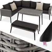 tectake® aluminium wicker lounge, tuinmeubelset met hoekbank, bank en tafel, zitgroep voor tuinbalkonterras, balkonmeubelbankstel met dikke kussens, met sierkussens - grijs - poly-rattan