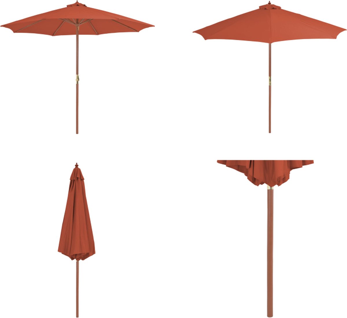 VidaXL Parasol met houten paal 300 cm terracotta Parasol Parasols Buitenparasol Buitenparasols