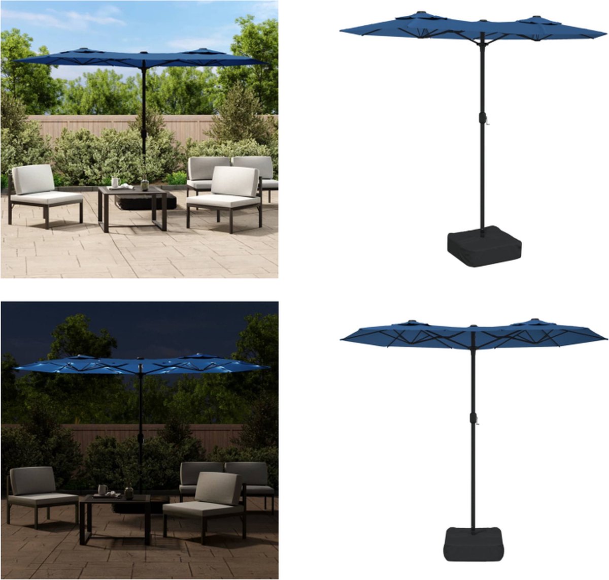 vidaXL Parasol dubbel dak met LEDs 316x240 cm zwart - Parasols
