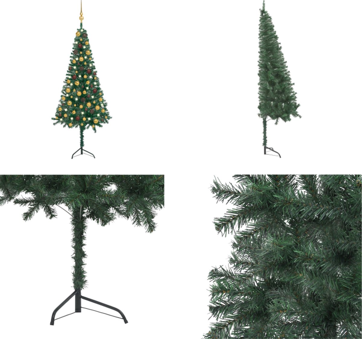 vidaXL Kunstkerstboom met LED's en kerstballen hoek 120 cm PVC groen - Kerstboom - Kerstbomen - Kerstboom Met LED - Kerstbomen Met LED's