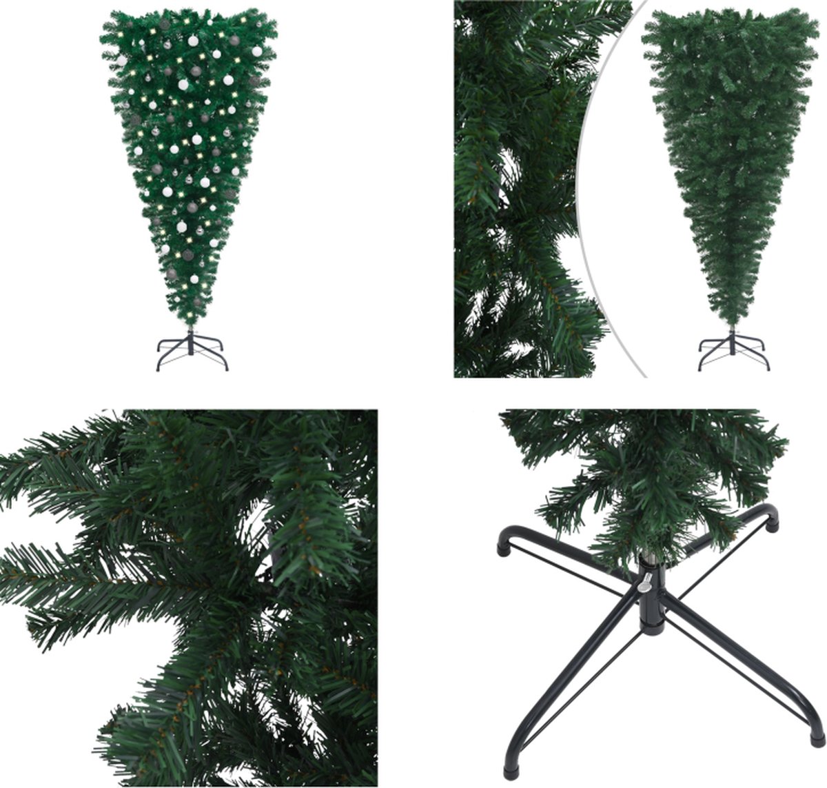 vidaXL Kunstkerstboom omgekeerd met LED's en kerstballen 150 cm - Kunstkerstboom - Kunstkerstbomen - Kerstboom - Kerstdecoratie