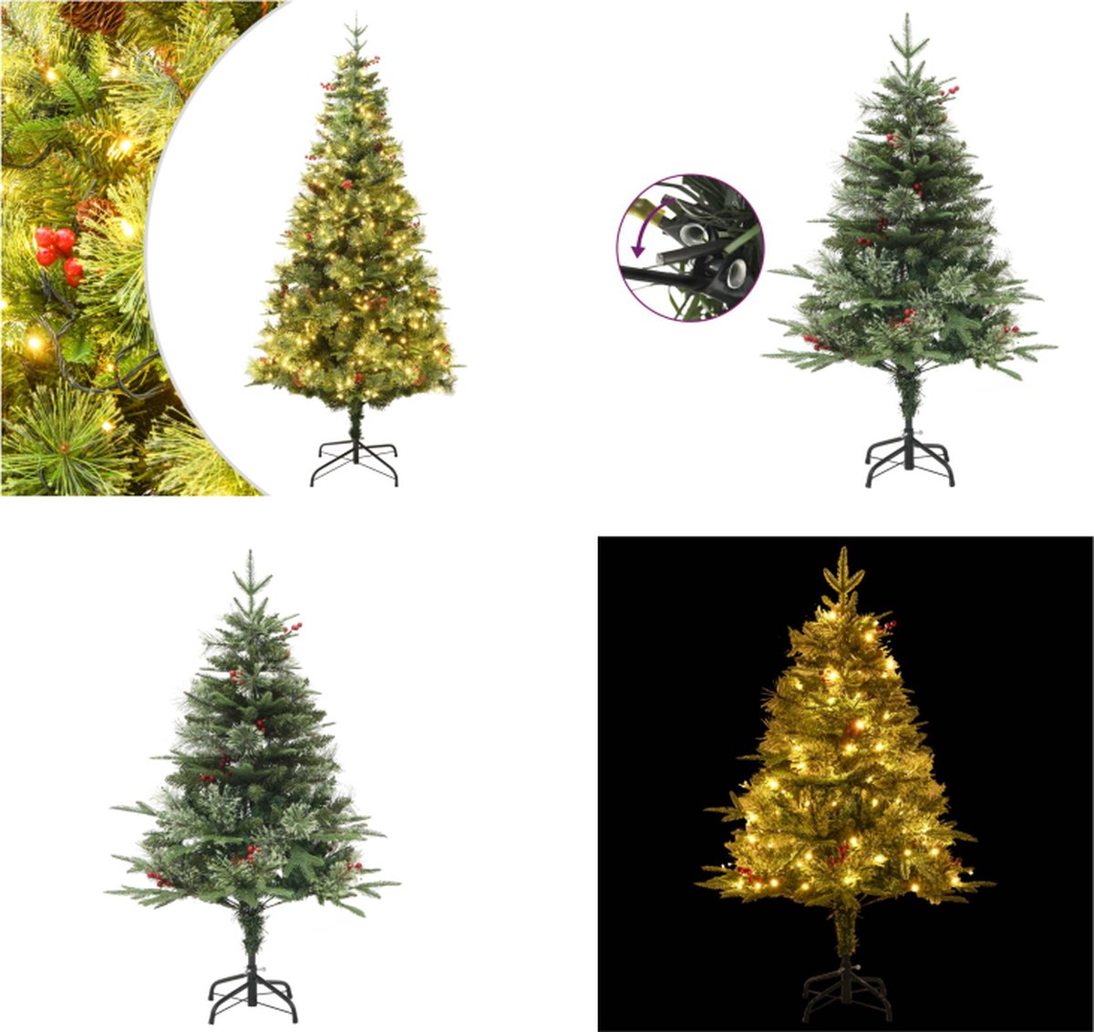 vidaXL Kerstboom met LED's en dennenappels 150 cm PVC en PE groen - Kunstkerstboom - Kunstkerstbomen - Kerstboom - Kerstdecoratie