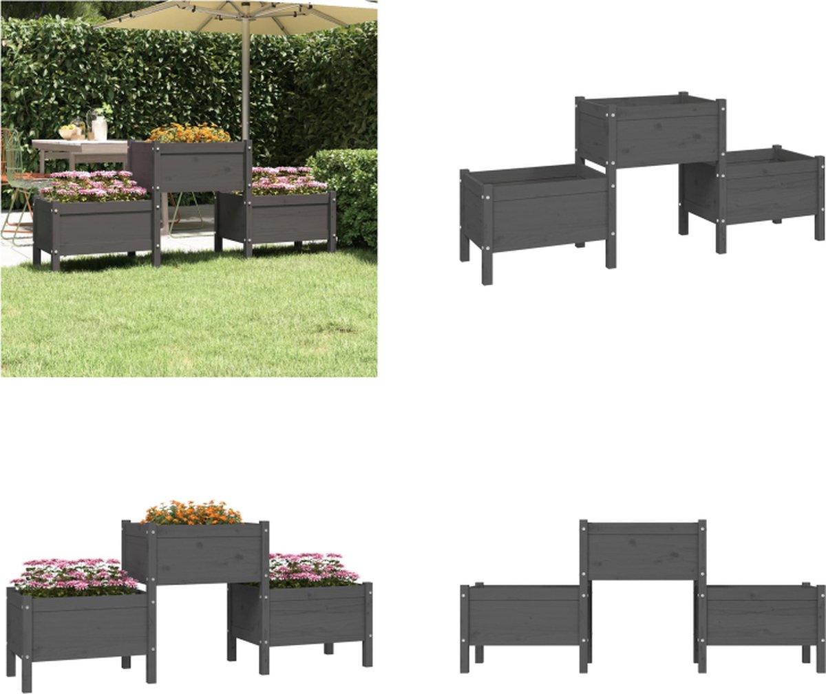 VidaXL Plantenbak 178-5x44x75 cm massief grenenhout grijs Plantenbak Plantenbakken Verhoogde Plantenbak Kweekbak