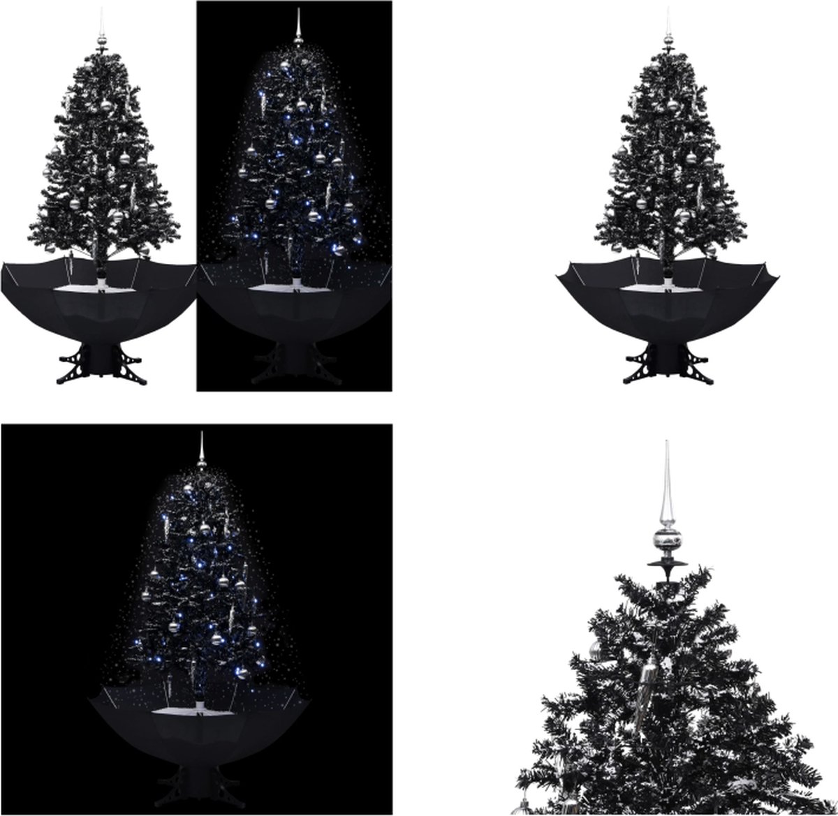 vidaXL Kerstboom sneeuwend met paraplubasis 170 cm PVC zwart - Sneeuwende Kerstboom - Sneeuwende Kerstbomen - Kerstboom Met Vallend Sneeuw - Kerstbomen Met Vallend Sneeuw