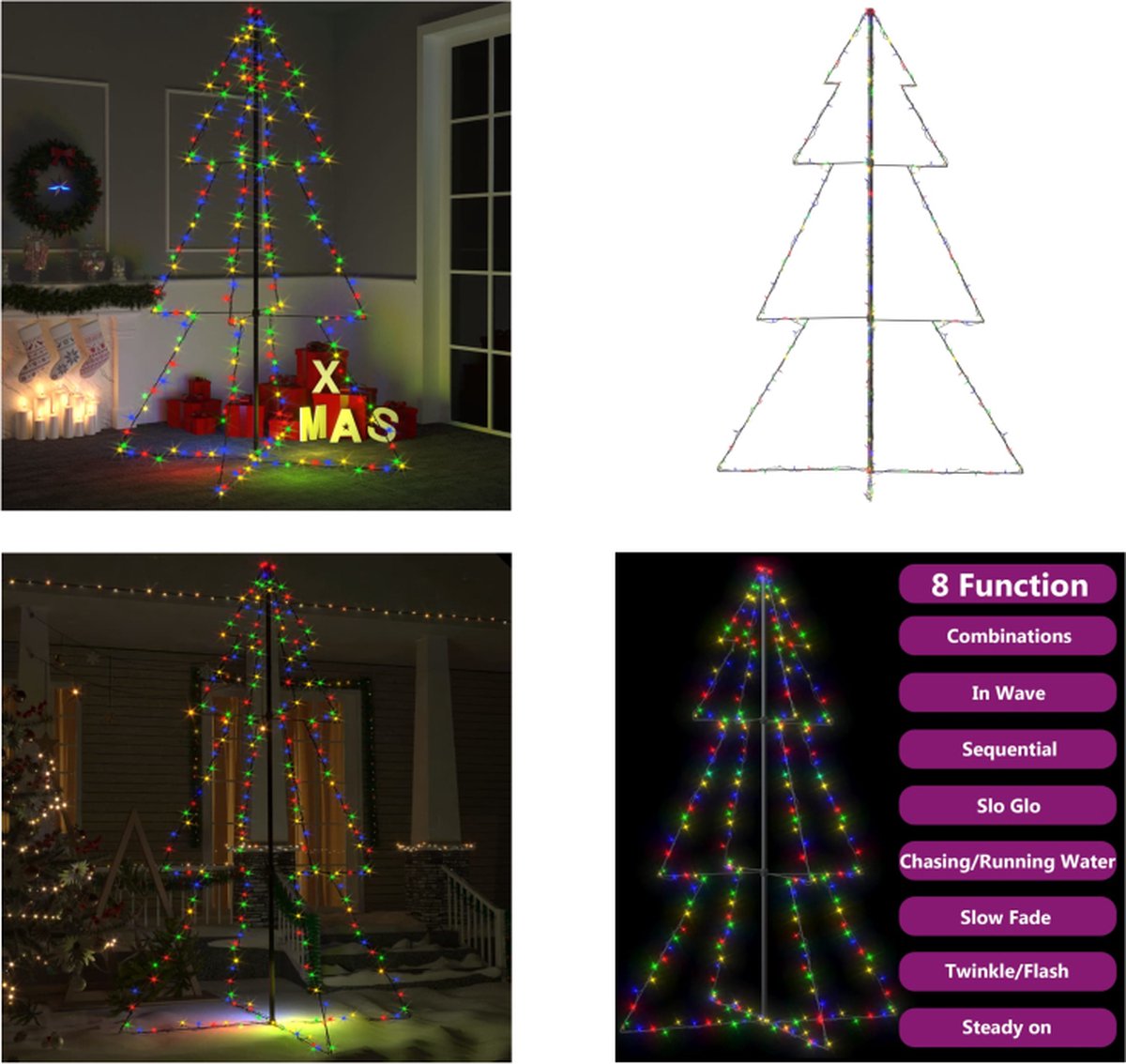 vidaXL Kegelkerstboom 240 LED's binnen en buiten 118x180 cm - Kerstkegelboom - Kerstkegelbomen - Kerstverlichting - Kerstverlichtingen