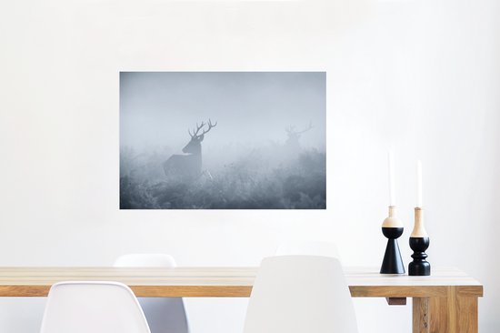 Poster Cerf dans la brume 90x60 cm - Tirage photo sur Poster (décoration murale salon / chambre) / Poster Animaux sauvages