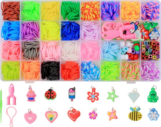 Foto: Botc loombandjes starterspakket 26 kleuren 1700 delig loomelastiekjes loomen loom pakket