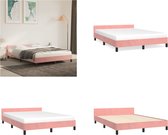 vidaXL Bedframe met hoofdeinde fluweel roze 140x200 cm - Bedframe Met Hoofdeinde - Bedframes Met Hoofdeindes - Bed - Slaapmeubel