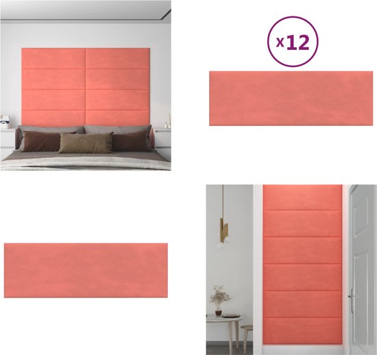 vidaXL Wandpanelen 12 st 3-24 m² 90x30 cm fluweel roze - Wandpaneel - Wandpanelen - Wanddecoratie - Wandversiering