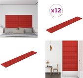 vidaXL Wandpanelen 12 st 1-62 m² 90x15 cm kunstleer wijnrood - Wandpaneel - Wandpanelen - Wanddecoratie - Wandversiering