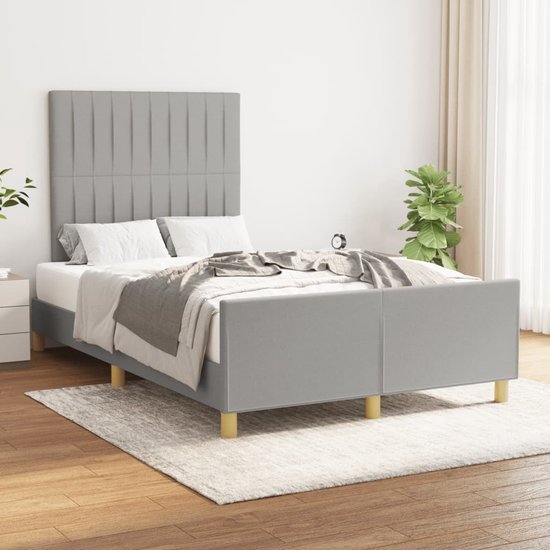 vidaXL Cadre de lit avec tête de lit Tissu Gris clair 120x200 cm - Cadre de lit avec tête de lit - Encadrements de lit avec têtes de lit - Lit - Meubles de couchage