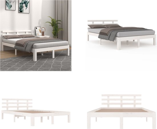 vidaXL Bedframe massief hout wit 150x200 cm 5FT King Size - Bedframe - Bedframes - Bed - Bedbodem