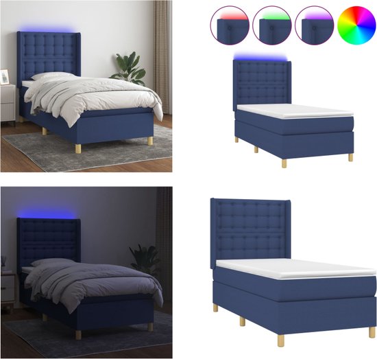 vidaXL Boxspring met matras en LED stof blauw 100x200 cm - Boxspring - Boxsprings - Bed - Slaapmeubel