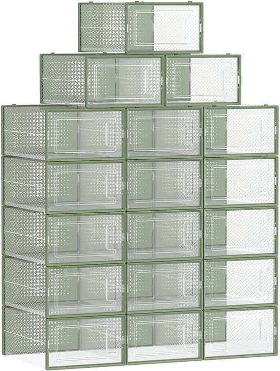 20 Pack Schoenendozen Stapelbare Schoen Opbergdozen Duidelijke Plastic Schoen Organisator Containers Met Deksels Voor Mannen En Dames Eenvoudige Montage Opvouwbare Sneaker