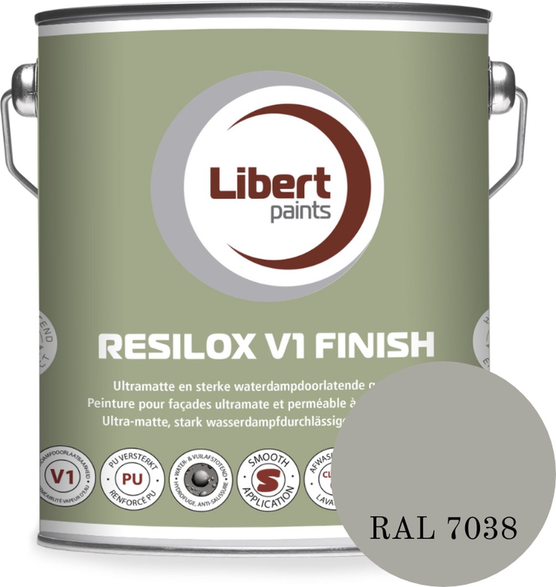 Libert Resilox V1 Finish – Ultramatte Siloxaan Gevelverf – Waterdampdoorlatend & Waterafstotend – Agaatgrijs RAL 7038 – 2,5L