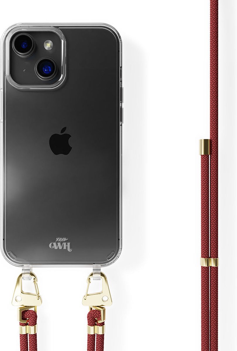 xoxo Wildhearts siliconen hoesje - Geschikt voor iPhone 15 Plus - Red Rules - Telefoonhoesje - Hoesje met koord - telefoonkoord - Rood - Transparant hoesje