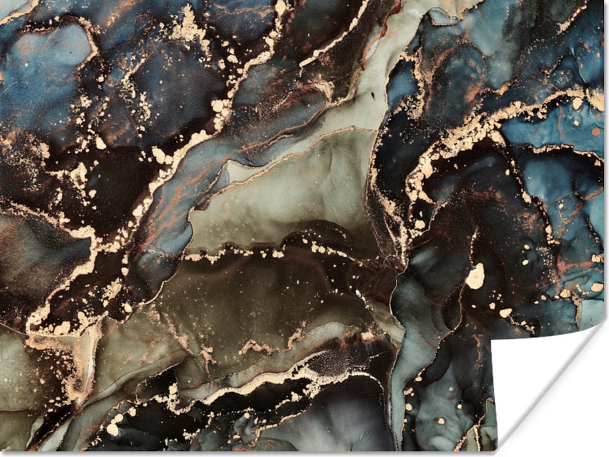 Poster Marmer - Goud - Groen - 120x90 cm