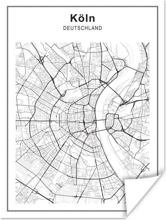 Stadskaart - Keulen poster - Plattegrond 30x40 cm - klein - Foto print op Poster (wanddecoratie woonkamer / slaapkamer)