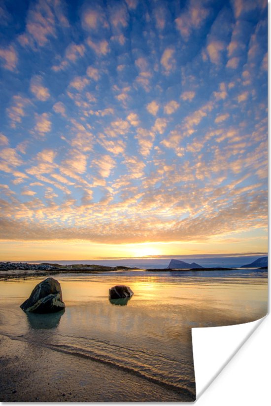 Zonsondergang op het strand Poster 75x150 cm - Foto print op Poster (wanddecoratie)