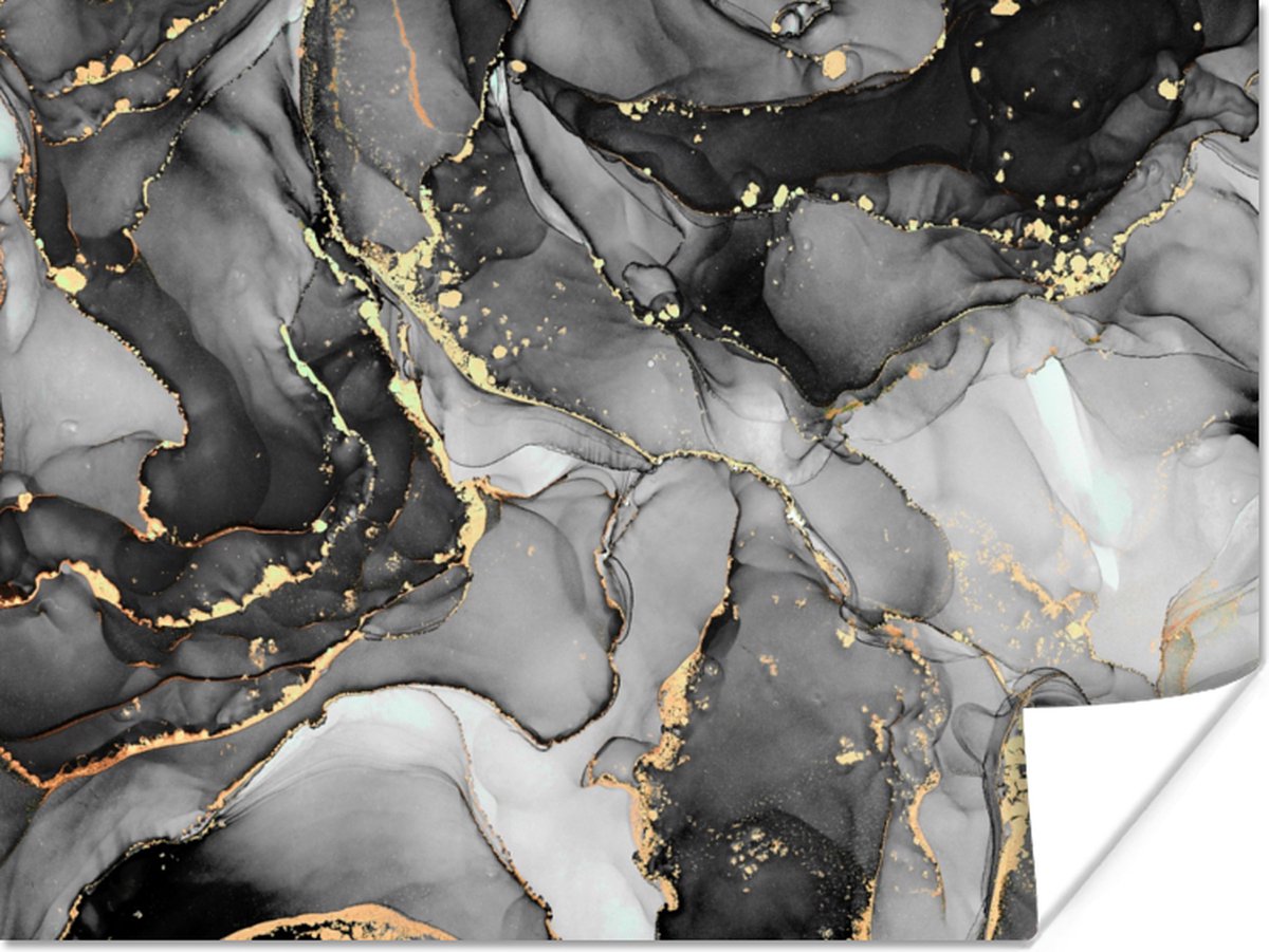 Poster Marmer - Zwart - Goud - Grijs - 40x30 cm