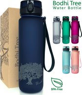 Bouteille d'eau Bodhi Tree - fermeture hygiénique avec ouverture à 1 main - bouteille pour le yoga et le sport - filtre à fruits - Tritan sans BPA - bouteille d'eau - bleu | 1 litre