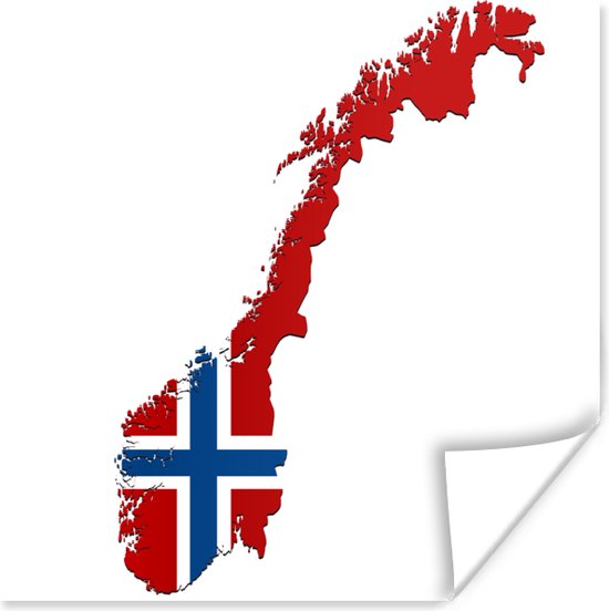 Poster Illustratie van Noorwegen in de kleur van de vlag - 75x75 cm