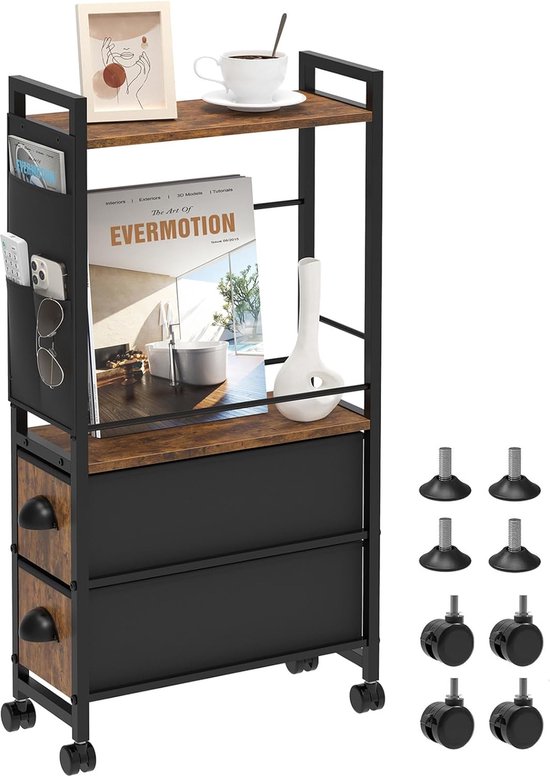 Kleine smalle bijzettafel voor kleine ruimtes, eind-tafel, nachtkastjes met laden en wielen, skinny sofa, nachtkastje met opbergtas, voor woonkamer, bank, slaapkamer, badkamer