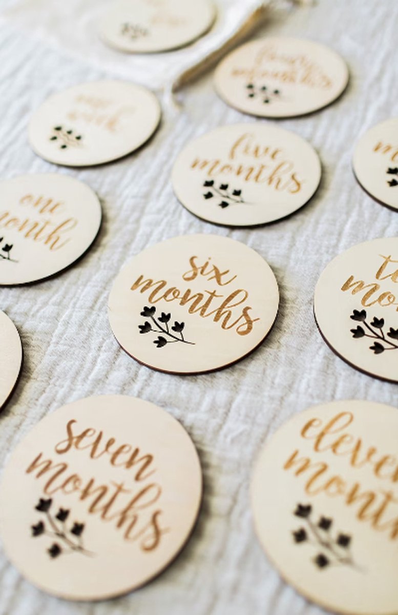 Image of 14 Houten Mijlpaalkaarten Baby - Babyshower cadeau - Kraamcadeau Jongen en meisje - milestone cards/ botanical