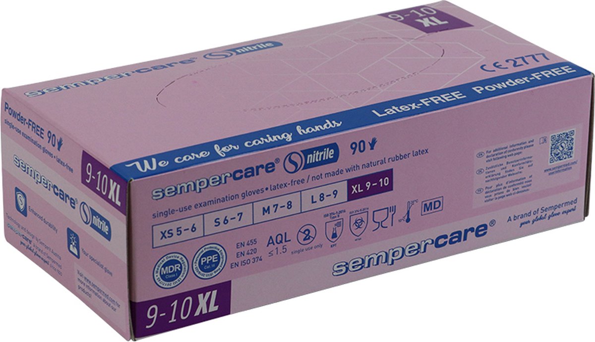 Goedkoopste Voordeelverpakking 4 X Sempercare nitrile poedervrij blauw, X-large, 90st